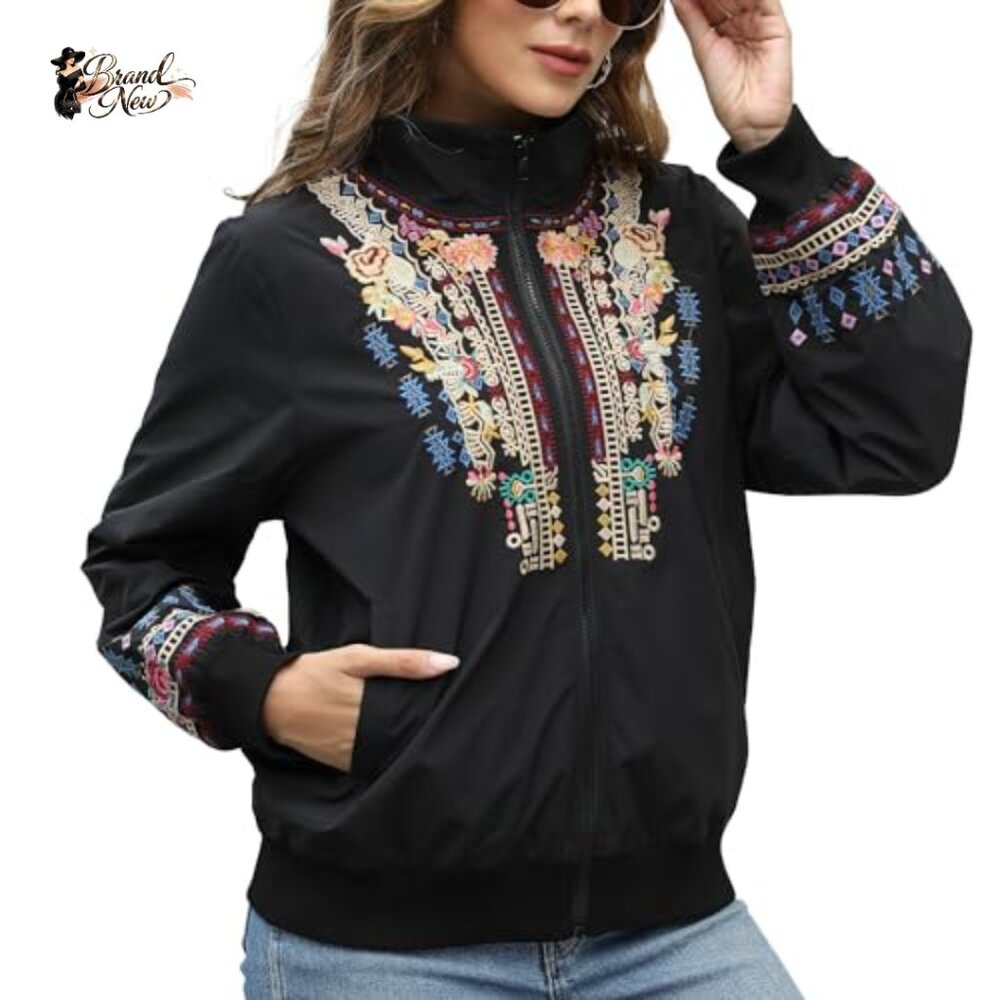 Polyester Embroidered Bomber Jacket Lightweight W… - image 2